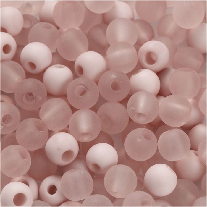 Kunststoffperlen, D 6 mm, Lochgröße 2 mm, ca. 150 Stk, Rosa, 40 g/ 1 Pck