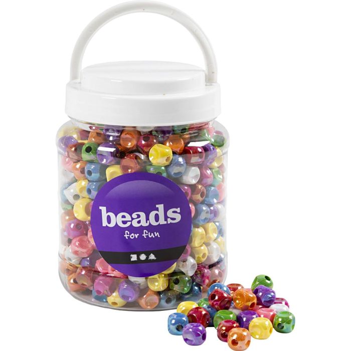 Würfel-Perlen, Größe 10x10 mm, Lochgröße 3 mm, Sortierte Farben, 400 g, 700 ml/ 1 Dose
