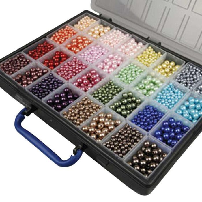 Luxus-Wachsperlen Set, Lochgröße 1,5-2 mm, ca. 4700 Stk, Sortierte Farben, 32x20 g/ 1 Pck