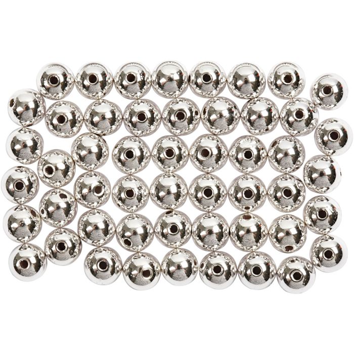 Schmuckperlen, D 5 mm, Lochgröße 0,7 mm, Silber, 100 Stk/ 1 Pck