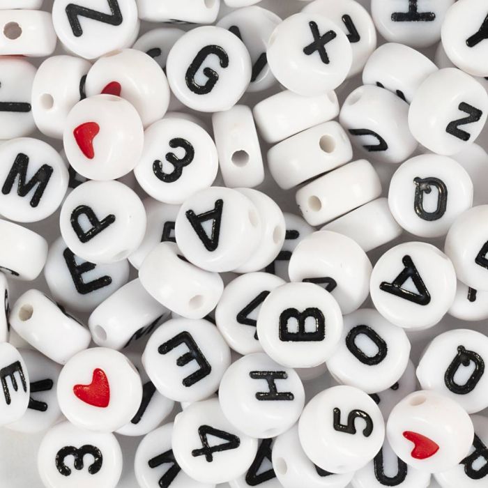 Buchstabenperlen, Größe 7 mm, Lochgröße 1,2 mm, ca. 200 Stk, Weiß, 25 g/ 1 Pck