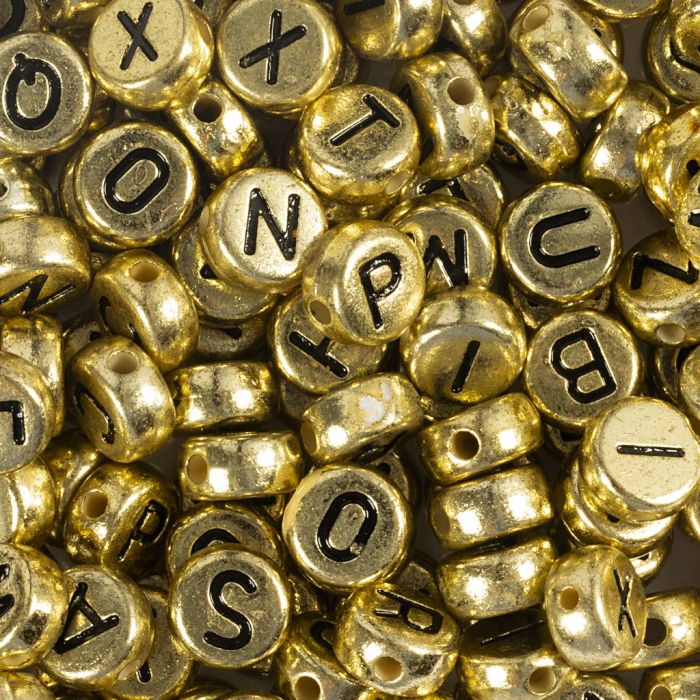 Buchstaben-Perlen, D 7 mm, Lochgröße 1,2 mm, ca. 200 Stk, Gold, 21 g/ 1 Pck