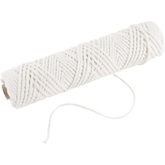Docht , Geeignet für getauchte Kerzen (Durchm. 30 mm) und geformte Kerzen (Durchm. 80–100 mm) , B 2 mm, 100 g, 50 m/ 1 Rolle