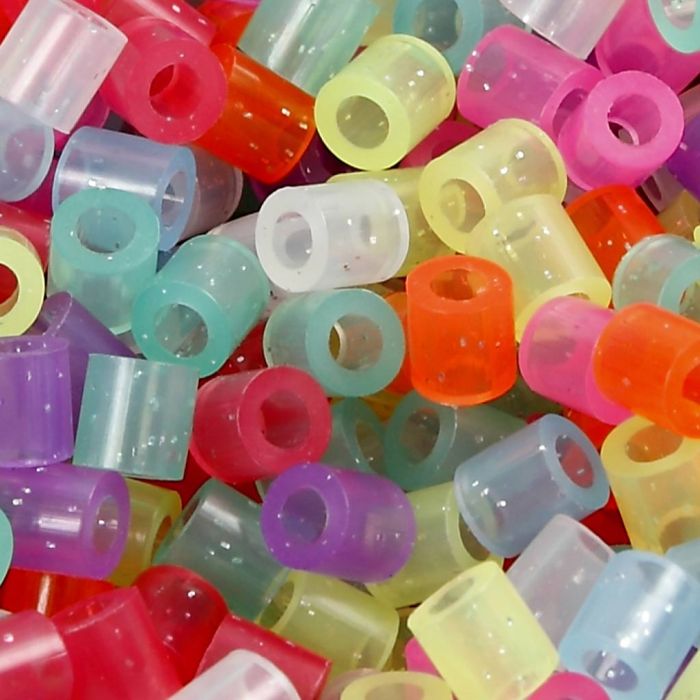 Bügelperlen, Größe 5x5 mm, Lochgröße 2,5 mm, medium, Glitter-Farben, 5000 Stk/ 1 Eimer