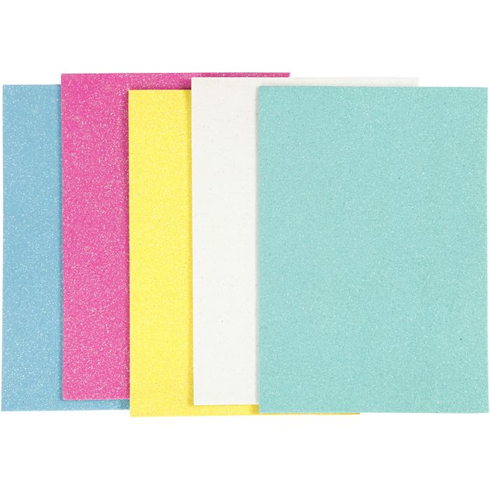 Moosgummi, A5, Blatt 148x210 mm, Dicke 2 mm, Pastellfarben, 5 Bl./ 1 Pck