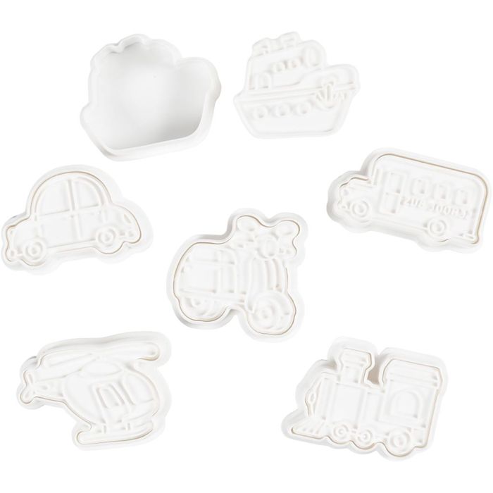 Ausstecher mit Stempelgriff, Transport, Größe 3,5-5,5 cm, Weiß, 6 Stk/ 1 Pck