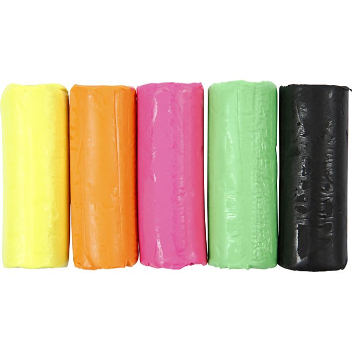 Knetmasse, H 9,5 cm, Neonfarben, 5x80 g/ 1 Eimer