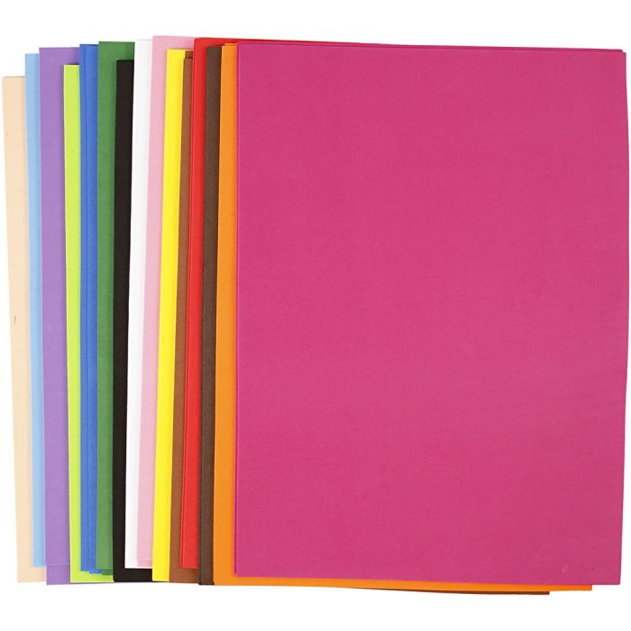 Moosgummi , A3, Blatt 297x420 mm, Dicke 2 mm, Sortierte Farben, 30 Bl. sort./ 1 Pck