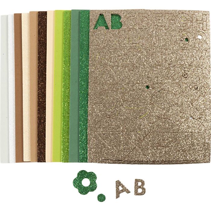 Moosgummiplatten, Größe 14x25 cm, Dicke 2 mm, Naturfarben, 12 Bl./ 1 Pck