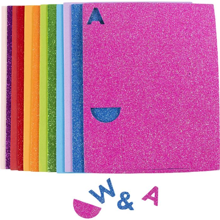 Moosgummiplatten, Größe 14x25 cm, Dicke 2 mm, Sort. Farben, 12 Bl./ 1 Pck