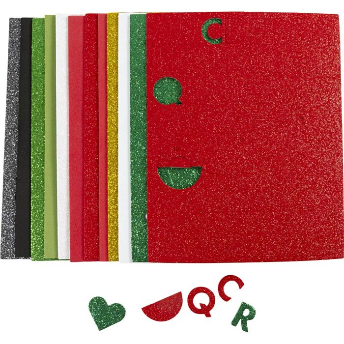 Moosgummiplatten, Größe 14x25 cm, Dicke 2 mm, Weihnachtsfarben, 12 Bl./ 1 Pck