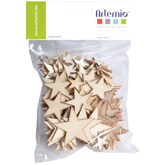 Holzsterne zum Dekorieren, Größe 2-4 cm, 129 Stk/ 1 Pck