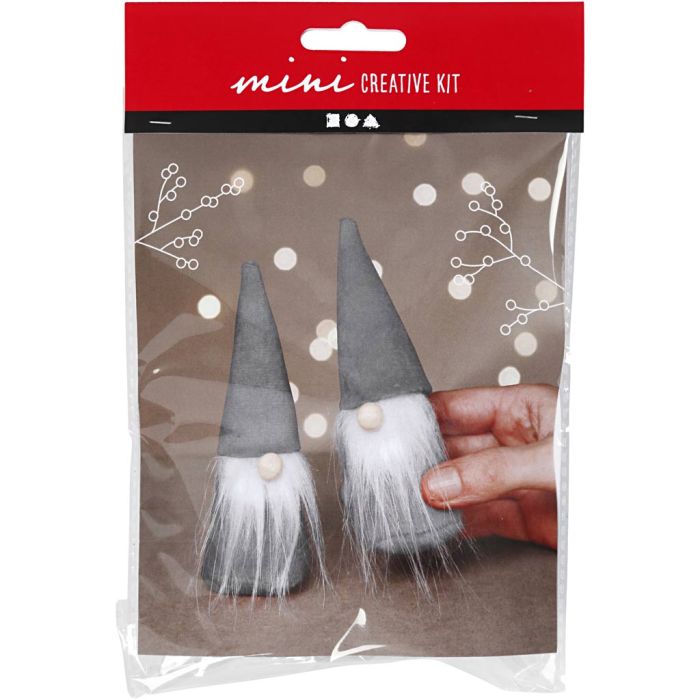 Mini Kreativ Set Nähen, Skandinavische Nikoläuse, H 12 cm, Grau, 1 Pck