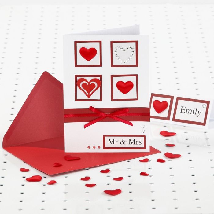 Hochzeitseinladung in Rot/Weiß mit Strass