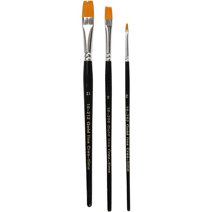 Gold Line Pinsel, Nr. 2+8+12, L 16,5-19 cm, B 3-12 mm, Flach, 3 Stk/ 1 Pck