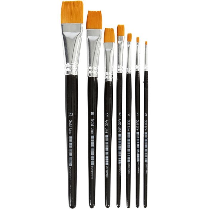 Gold Line Pinsel, Nr. 0+2+4+8+12+16+20, L 16,5-21 cm, B 1-7 mm, Flach, 7 Stk/ 1 Pck