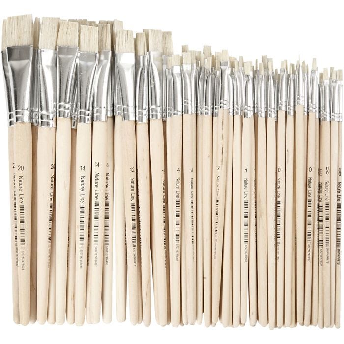 Nature Line Pinsel, 00+0+1+2+4+12+14+20, L 18-22 cm, B 3-20 mm, Flach, 68Stk/ 1 Pck