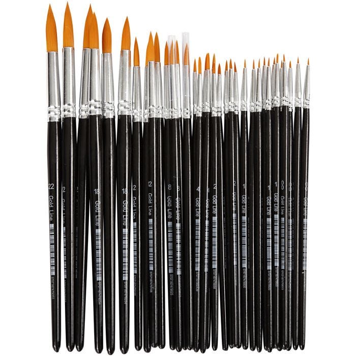 Gold Line Pinsel, 0+1+2+4+8+12+18+22, L 17-21,5 cm, B 1-7 mm, rund, 36Stk/ 1 Pck