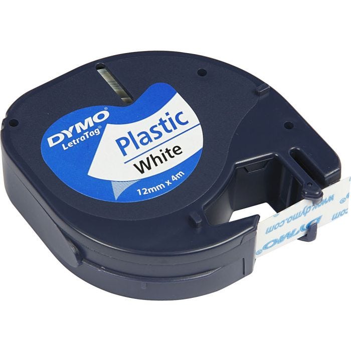 Dymo Plastikschriftband, L 4 M, B 12 mm, Weiß, 4 m/ 1 Rolle