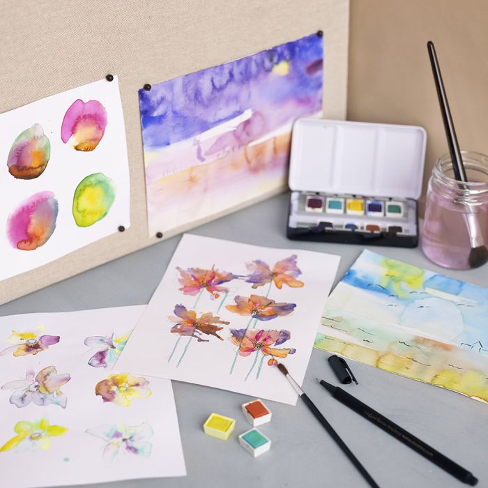 Blumen und Landschaften in Wasserfarben