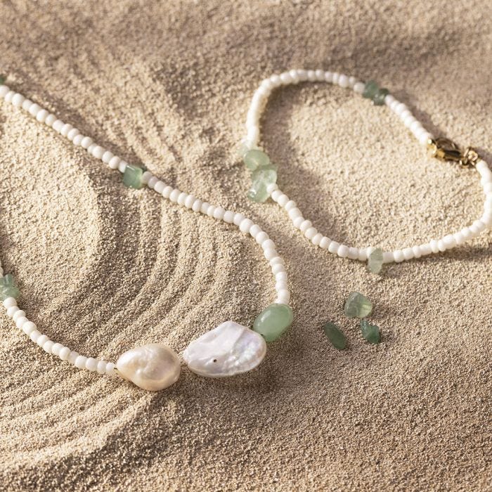 Armband und Halskette mit Aventurin und Süßwasserperlen