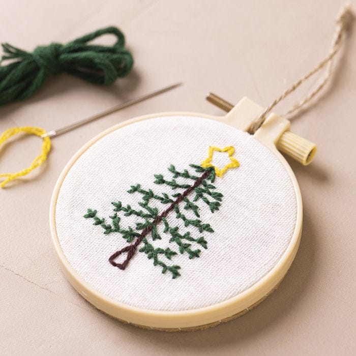 Stickrahmen mit aufgesticktem Weihnachtsbaum