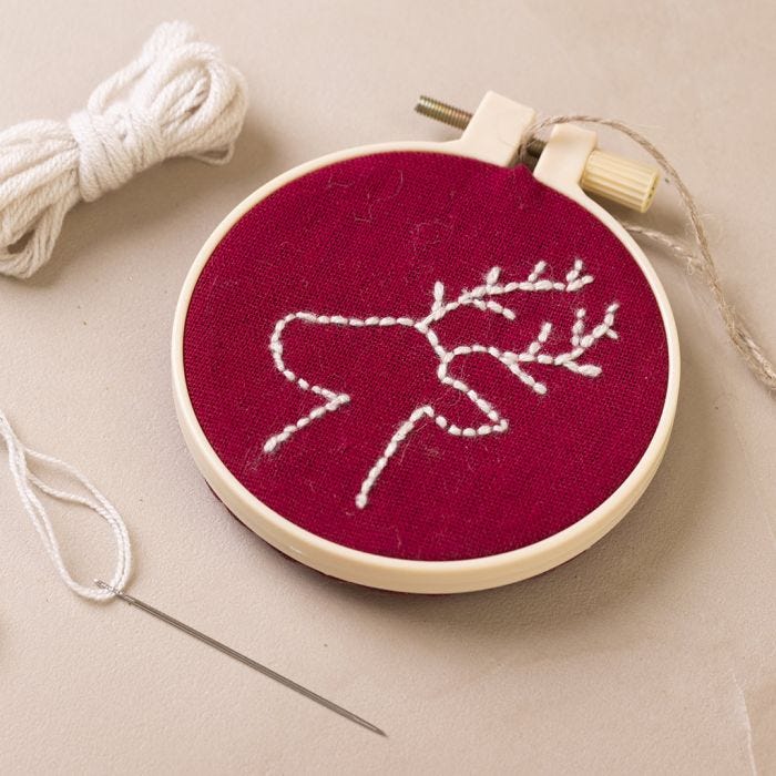 Stickrahmen mit aufgestickter Schneeflocke