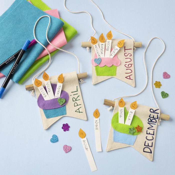 Geburtstagsbanner mit Kuchen und Kerzen