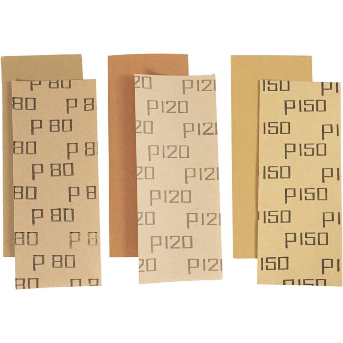 Sandpapier, Sortiment, 80+120+150, Größe 11,5x27,5 cm, 30 Bl./ 1 Pck
