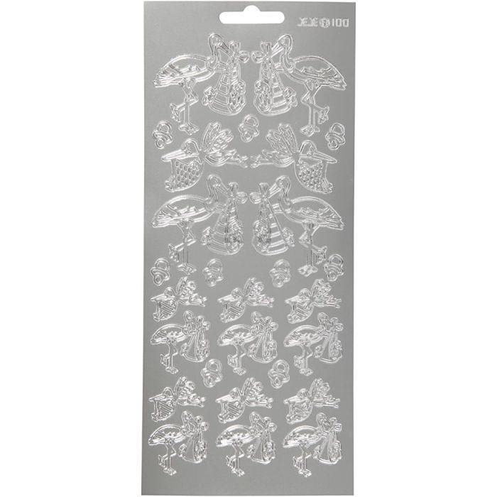 Sticker, Wiege mit Baby, Blatt 10x23 cm, Silber, 1 Bl.