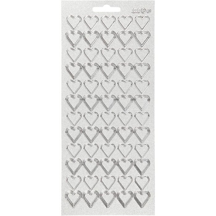 Sticker, Herzen, Blatt 10x23 cm, Silber, 1 Bl.