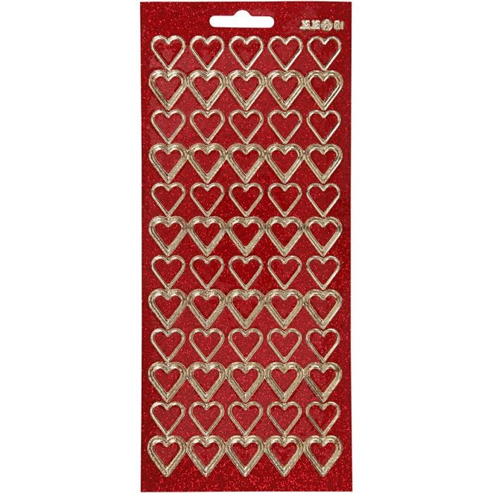 Sticker, Herzen, Blatt 10x23 cm, Gold, Rot mit Glitter, 1 Bl.