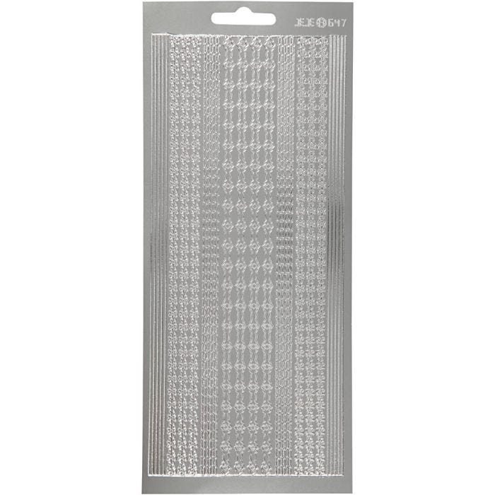 Sticker, Bordüren, Blatt 10x23 cm, Silber, 1 Bl.
