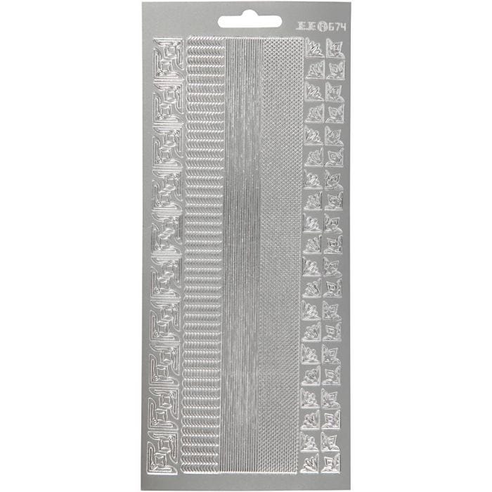 Sticker, Bordüren, Blatt 10x23 cm, Silber, 1 Bl.