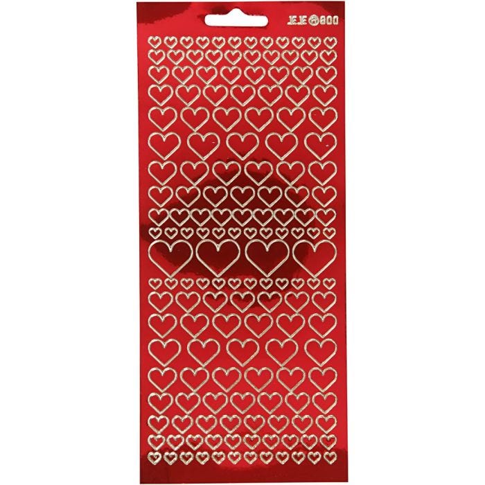 Sticker, Herzen, Blatt 10x23 cm, Transparent Rot, 1 Bl.