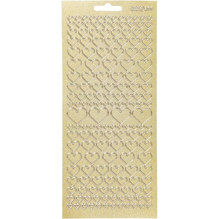Sticker, Herzen, Blatt 10x23 cm, Gold, 1 Bl.
