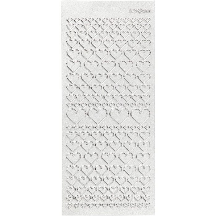 Sticker, Herzen, Blatt 10x23 cm, Silber, 1 Bl.
