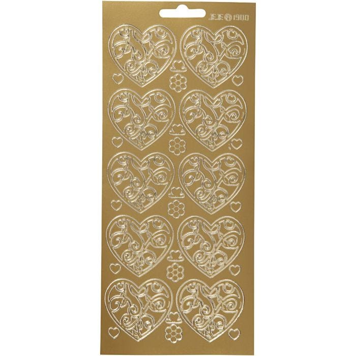 Sticker, Herzen, Blatt 10x23 cm, Gold, 1 Bl.