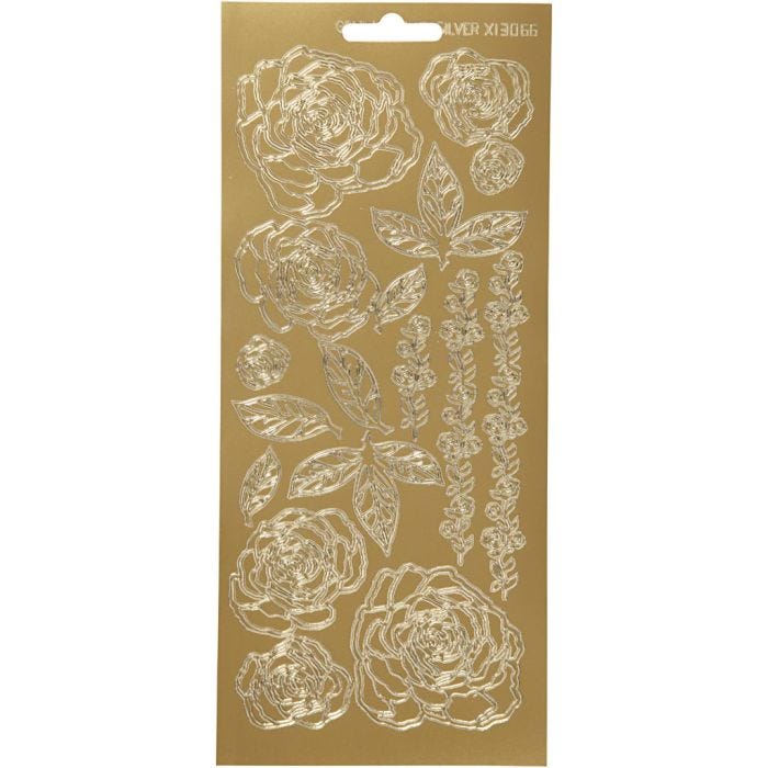 Sticker, Rosen, Blatt 10x23 cm, Gold, 1 Bl.