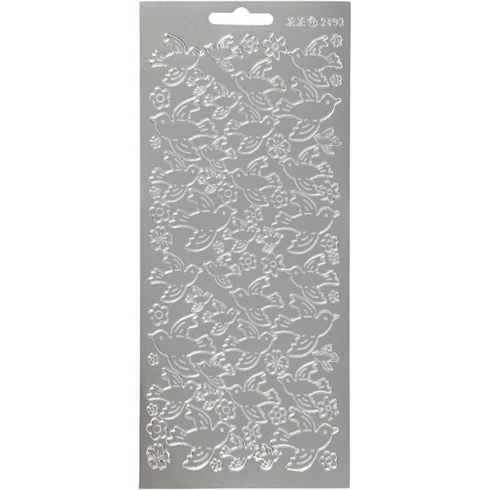 Sticker, Tauben, Blatt 10x23 cm, Silber, 1 Bl.