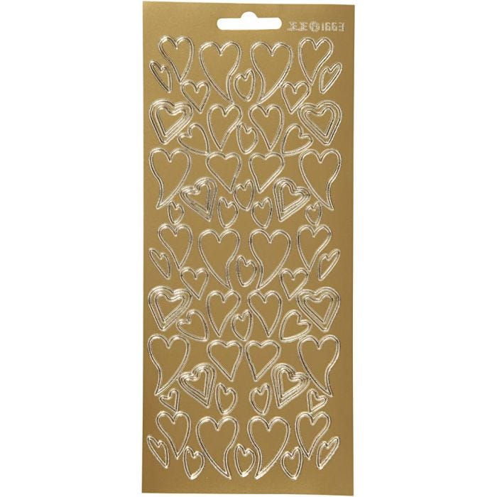 Sticker, Herzen, Blatt 10x23 cm, Gold, 1 Bl.
