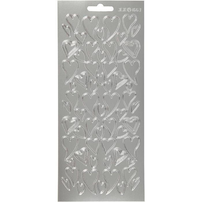 Sticker, Herzen, Blatt 10x23 cm, Silber, 1 Bl.