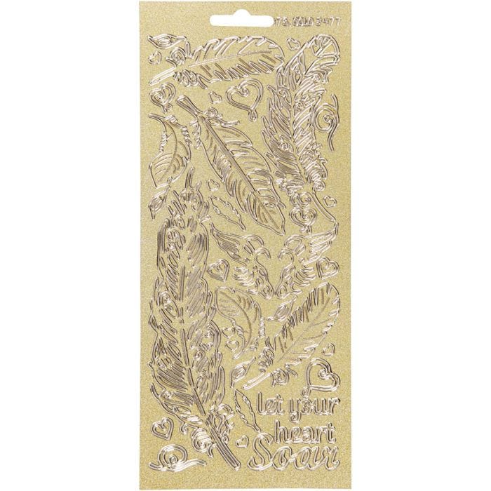 Sticker, Federn, Blatt 10x23 cm, Gold, 1 Bl.