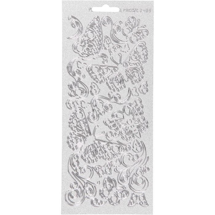 Sticker, Schmetterlinge, Blatt 10x23 cm, Silber, 1 Bl.