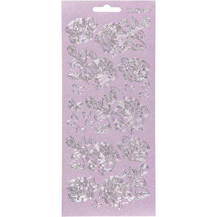 Sticker, Rosen, Blatt 10x23 cm, Silber, 1 Bl.