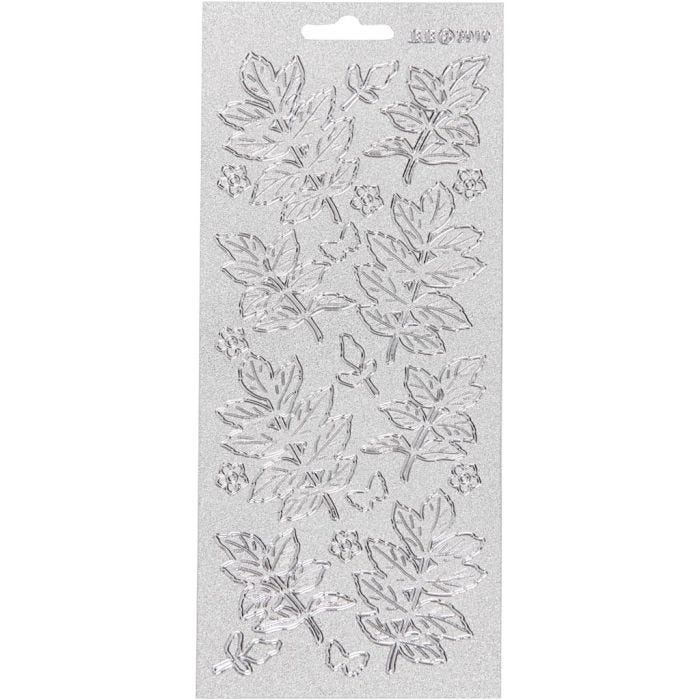 Sticker, Blätter, Blatt 10x23 cm, Silber, 1 Bl.