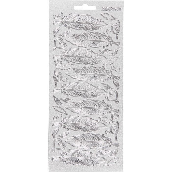 Sticker, Federn, Blatt 10x23 cm, Silber, 1 Bl.