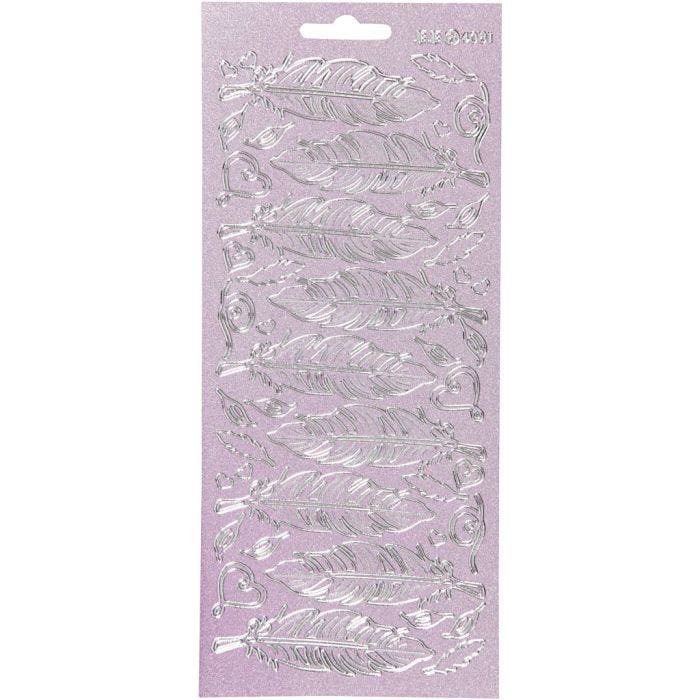 Sticker, Federn, Blatt 10x23 cm, Silber, 1 Bl.