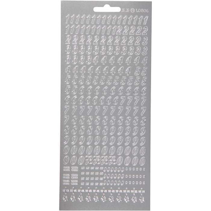 Sticker, Zahlen, Blatt 10x23 cm, Silber, 1 Bl.
