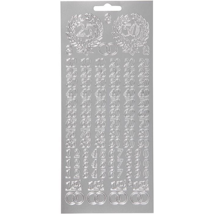 Sticker, Jubiläums-Zahlen, Blatt 10x23 cm, Silber, 1 Bl.